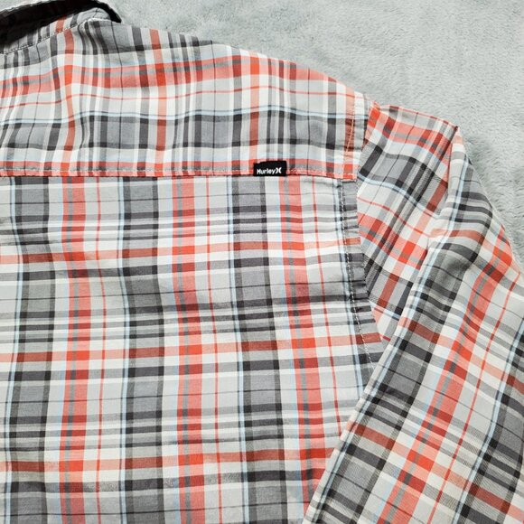 Hurley Long Sleeve Button Up Plaid Shirt 1 Pocket Gray Red Blue Men Sz L - Picture 8 of 12